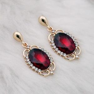 Kriaa 1313640F Maroon <b>Crystal</b> Stone Gold Plated Dangler Earrings Elegant and Luxurious <b>Crystal</b> <b>Rings</b> - Product Image 1