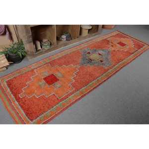 Herki Rug, 3.2x10.3 ft Vintage Rug, <b>Red</b> Polka dot Rug <b>Wool</b> - Product Image 5