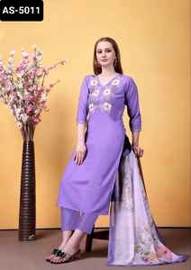 Traje indio de rayón pesado flameado con bordado de secuencia, traje Salwar Kameez con conjunto Dupatta estampado Chanderi para mujer, vestido - Product Image 2
