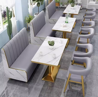 Ensemble de sièges en cuir pour restaurant moderne personnalisé, table et chaises à motif marbré pour café, boutique de café, hôtel
