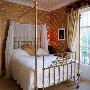 Brass <b>Bed</b> Frame <b>vintage</b> style bedroom furniture ornate design sturdy build reliable support aged finish heritage home decor - Product Image 6