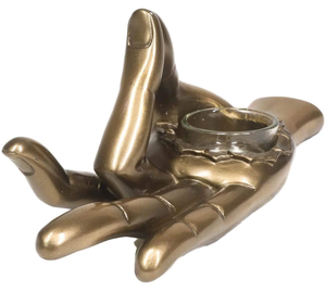 Soporte de candelita de metal pulido con forma de mano para centros de mesa de habitación diseño elegante para eventos especiales venta - Product Image 1
