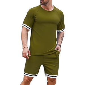 เสื้อยืดและกางเกงขาสั้นสำหรับผู้ชายใส่สบายชุดสองชิ้นออกแบบมาสำหรับการฝึกไลฟ์สไตล์ในยิมหรือใช้ในชีวิตประจำวัน - Product Image 3