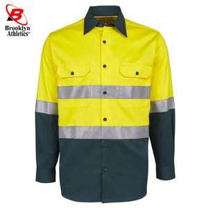 Camisa de trabajo de manga larga de algodón personalizable de alta visibilidad Ripstop amarillo con opción de logotipo - Product Image 4