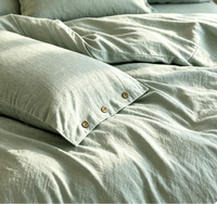 Ensemble de literie classique 100% lin français, housse de couette à fermeture boutonnée, ensemble de draps de couleur unie à texture naturelle lavée