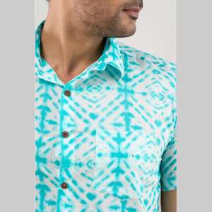 Chemise Décontractée Homme Bleu Aqua Tie & Dye Coupe Régulière En Coton - Product Image 4