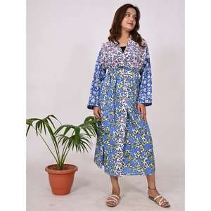 Bata Kimono de Manga Larga con Cuello en V, 100% Algodón, Estampado Floral Boho Hecho a Mano, Ropa de Dormir Ecológica, Bata de Baño Natural para Mujer - Product Image 3