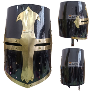 Casque de Chevalier Templier Noir Artisanal avec Croix en Laiton – Réplique Historique pour Fêtes et Costumes de Cosplay - Product Image 6