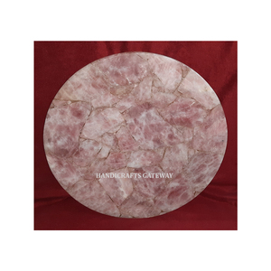 Dessus de table de salle à manger d'incrustation de marbre blanc de forme ronde unique avec le beau travail fait à la main de fleur pour la décoration de maison et de bureau - Product Image 2