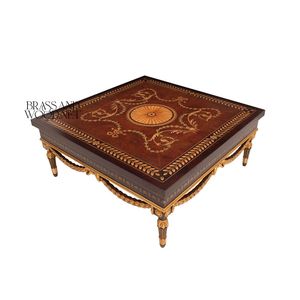 Mesa de Centro Cuadrada de Lujo con Incrustaciones de Madera Intrincadas y Elegantes Detalles de Latón para una Decoración Clásica de Sala de Estar - Product Image 3