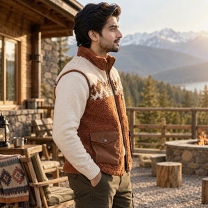 Men Sherpa <b>Vest</b> Made With Plush Sherpa Fabric Insulated Construction Functional Pockets And Comfortable Fitting For Cold Weather - Product Image 4