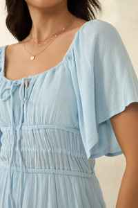 2025 alta calidad precio más bajo cuello cuadrado bohemio Mini Vestido corto vacaciones de verano algodón crepé con vestidos elásticos para mujer - Product Image 5