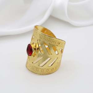 Wide Band 18k Gold Plated <b>Garnet</b> <b>Ring</b> Vintage Adjustable Brass Wholesale Hollow Cutout <b>Ring</b> For Women - Product Image 5