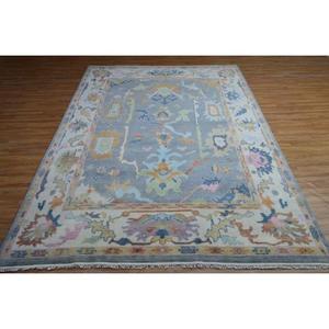 Modern <b>Boho</b> Organic Hand-Knotted Wool Carpet Colorful Oushak Door Mat Washable and Faded for Prayer - Product Image 1