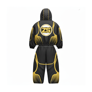 Ensemble coupe-vent épais à capuche zippée pour l'hiver fabriqué en tissu polaire lourd 320 GSM panneaux noirs et dorés logo personnalisé grande taille - Product Image 2