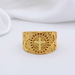 Bague Chevalière Croix de la Foi en Laiton Plaqué Or 18 carats, Symbole Chrétien Sacré, Spirituelle et Religieuse, Vente en Gros, Unisexe - Product Image 6