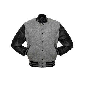Vestes universitaires en laine pour hommes, style tendance, manches en cuir personnalisées, col montant, hiver, sur mesure - Product Image 2