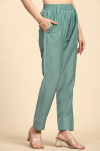 Trendmalls femmes vert clair ethnique Salwar costume ensemble coton mélangé Kurta pantalon broderie Dupatta (G211) pour mariage coupe régulière - Product Image 6