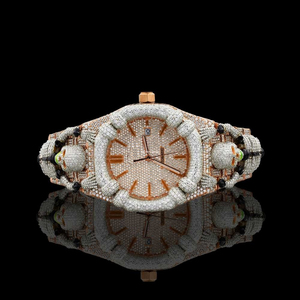 Magnifique conception de crâne Hip Hop personnaliser la montre mécanique glacée ronde taille brillante VVS clarté diamants de laboratoire pour hommes - Product Image 1