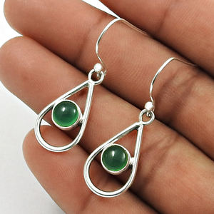 New Arrival Wholesale Personalized Jewelry 925 Sterling Silver Natural Green Onyx Gemstone Classic Look Earrings <b>Bulk</b> Suppliers - Product Image 3