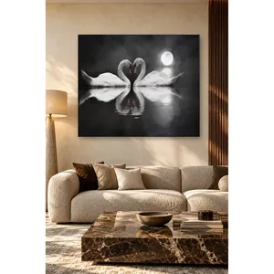 Impression sur toile de cygnes Fida formant un cœur sous une lune pleine - Product Image 2