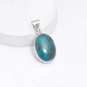 Venta al por mayor 925 plata esterlina ovalada crisocola bisel colgante piedras preciosas naturales joyería hecha a mano para mujeres - Product Image 4