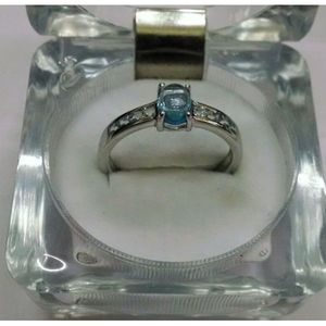 Anillo de Topacio Azul Cielo para Mujer en Plata de Ley 925 con Patrón Geométrico, Bañado en Rodio, Piedra de 10mm, Gemas Shah para Compromiso - Product Image 1