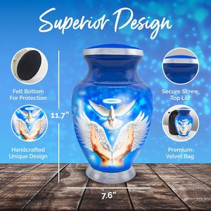 Urna azul para adultos con alas-Alas de Ángel de cremación de pájaros con bolsa-Urnas azules para adultos-Honra a su ser querido con grande - Product Image 3