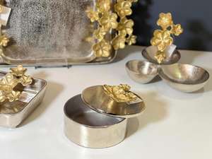 Designer Metal Container Set With Decorative Etched And Enameled Lid Ideal for Storing & Serving Nuts Sweets And Gifting - Product Image 2