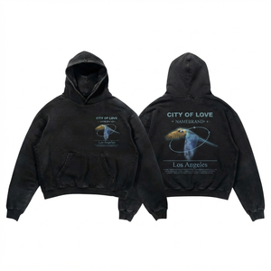 Sudadera con Capucha para Hombre, Lavado Ácido, 350 g/m², Felpa de Algodón Premium, Color Negro, Logotipo Personalizado Bordado, Secado Rápido, Fabricación OEM ODM - Product Image 1