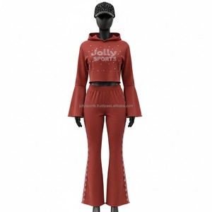 ชุดวอร์มผู้หญิง ผ้าโพลีเอสเตอร์ผสมสแปนเด็กซ์ 280 GSM ผ้าริบ ถักลาย  ผ้าตาข่ายสีสนิม  โลโก้ปักด้วยคริสตัล  ชุดวอร์มไซส์ใหญ่ - Product Image 6