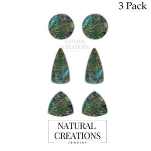 Boucles d'oreilles clous en argent sterling 925 avec azurite et malachite, sertissage à bélière, bijoux tendance faits à la main, cadeau de fête - Product Image 2