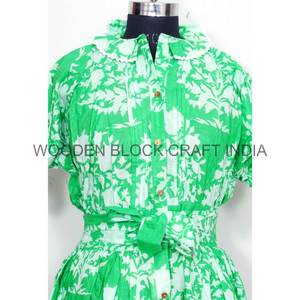 Vestido Mini Floral de Algodón para Mujer, Ligero, Transpirable, Lavable, Elegante, Ecológico, con Botones, para Fiestas, con Abertura Alta, para Verano - Product Image 4