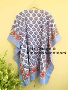 Bikini estampado en Bloque para mujer, ropa de dormir de algodón Natural hecha a mano, caftán, albornoz acolchado, vestido Maxi - Product Image 3