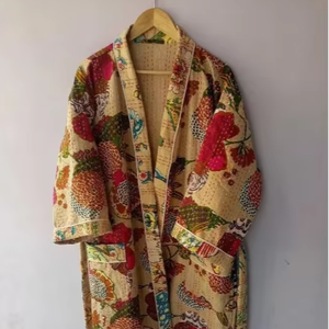 เสื้อคลุมกิโมโนผ้าฝ้ายแท้พร้อมเข็มขัดผูกสำหรับผู้หญิงผ้าชั้นที่สวมใส่สบายและระบายอากาศได้ดีสำหรับการพักผ่อนในสภาพอากาศหนาวเย็น - Product Image 1