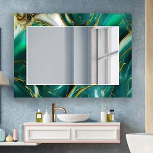 Miroir d'entrée vert pour vanité de salle de bain-Miroir décoratif sur verre trempé-Miroir de salon Décoration de maison de luxe - Product Image 2