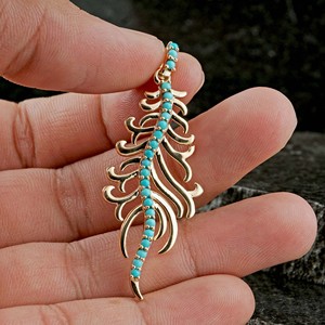 <b>Solid</b> 14k Yellow <b>Gold</b> <b>Pendant</b> Natural Turquoise Gemstone <b>Gold</b> Jewelry Wholesale New Design Handmade <b>Pendant</b> - Product Image 1