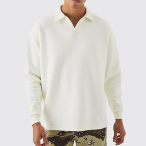 Camiseta de rugby de manga larga de algodón pesado de gran tamaño para hombre Camiseta de corte y costura personalizada en blanco - Product Image 3