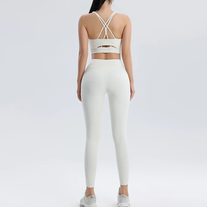 Taille haute Compression Yoga pantalon et soutien-gorge de sport ensemble pour les femmes entraînement Gym porter sans couture Fitness Leggings ensemble Activewear costume - Product Image 5