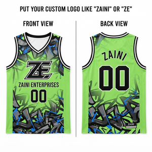 Maillot de basket-ball pour homme en polyester interlock premium 180 GSM, vert lime, noir, design graphique, logo personnalisé par sublimation - Product Image 1