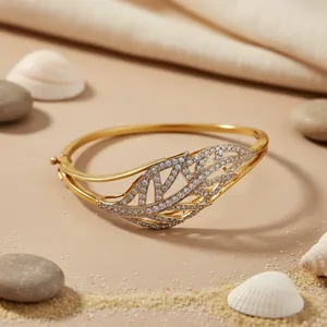 กำไลข้อมือใบไม้คริสตัล CZ สำหรับผู้หญิง-เครื่องประดับแฟชั่นชุบทอง - Product Image 2