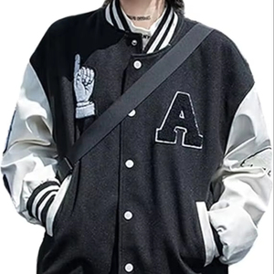 High Quality Customized University Embroidery Letterman Design <b>Vintage</b> Streetwear Men <b>Varsity</b> <b>Jacket</b> With Leather Sleeves - Product Image 1