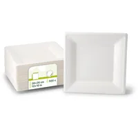 Boîtes carrées jetables écologiques compostables en canne à sucre blanches de 26x26 cm - 500 pièces/carton