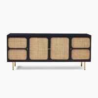 Table Console Moderne Cadre en Bois Massif avec Grand Rangement et Type d'Emballage en Bois de Meubles de Salon Tissés en Rotin Naturel