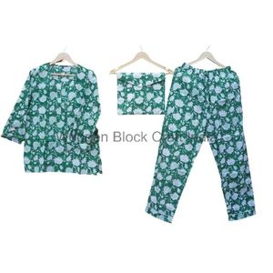 ชุดนอนสตรีแบบแฮนด์เมดชุดนอนผ้าฝ้ายสไตล์อินเดียพิมพ์ลายดอกไม้ - Product Image 1