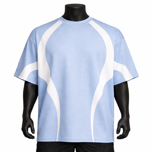 T-shirt de sport personnalisé OEM pour homme en polyester, bleu et blanc, séchage rapide, maillot d'entraînement, vente en gros - Product Image 1