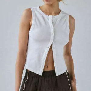 Mujeres sin mangas de punto con botones camiseta sin mangas tejida Spandex Jersey bordado 3D estampado borlas cintas cremalleras Ins apliques para - Product Image 1