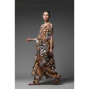 <b>Womens</b> Animal Print <b>Kaftan</b> Maxi <b>Dress</b> Tiger Print V Neck Loose Fit Long <b>Dress</b> Boho Resort Beach Wear - Product Image 2
