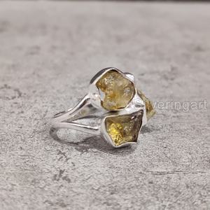 Joyería de piedra cruda Anillo de mujer Citrino natural Piedra preciosa en bruto Piedra natal de Noviembre Joyería de piedra triple Anillo de plata esterlina 925 - Product Image 2