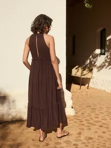 Endless Summer 2025 Rayon Tie-Dye Resort <b>Long</b> <b>Dress</b> Summer <b>Beach</b> Wear V Neck Frilled <b>Dress</b> for Women With Sleeveless <b>Dress</b> - Product Image 5